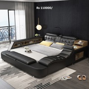 Smart Round Leather Couple Princess Multi function Bed 